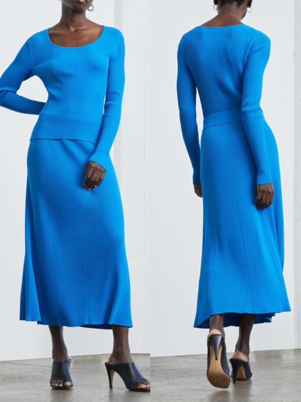 EVERLANE The Ribbed Knit Brilliant Blue Midi Skirt